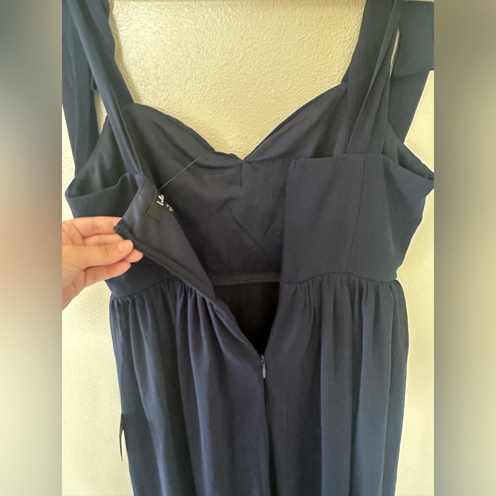 NWT Lulus Radiant Charisma Navy Chiffon Ruched Tie-Strap Maxi Dress Bridesmaid M - Picture 9 of 11